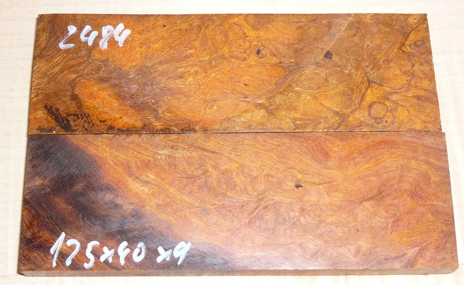 2484 Wüsteneisenholz Maser Griffschalen unpaarig 125 x 40 x 9 mm