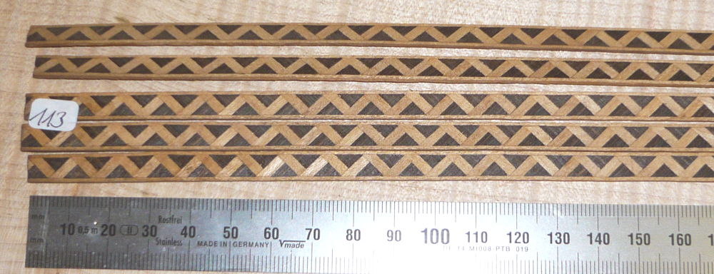 In113 Antike Intarsienbänder Biedermeier Bordüren Bandintarsien 3 Stck. a ca 950 x 7 x 1 mm